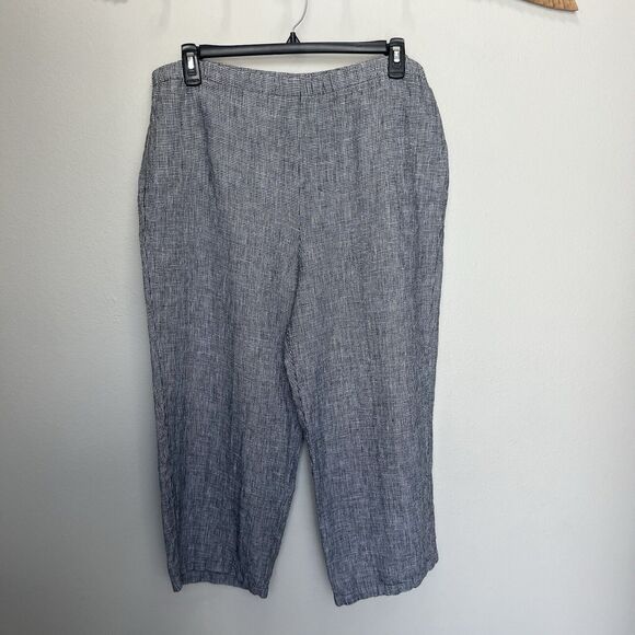 Orvis | 100% Linen Houndstooth Pull On Wide Leg Cropped Pants Size Large Black - Picture 2 of 5